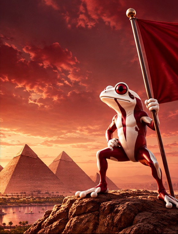 شخصية RED FROG في مشهد بصري مستوحى من هوية العلامة التجارية